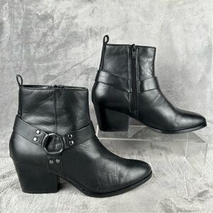 House‎ of Harlow 1960 Black Leather Harness Ankle Boots Block Heel Women's 8.5M